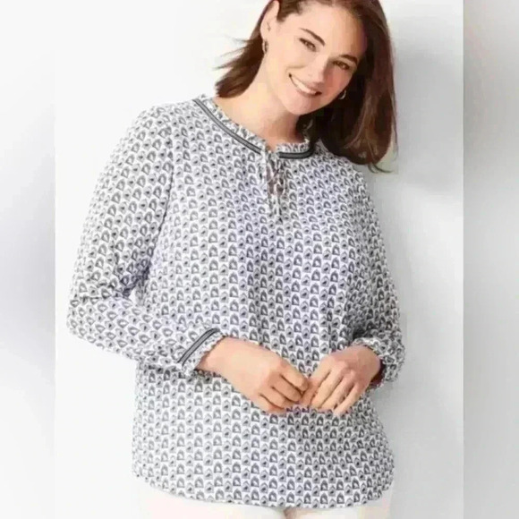 Talbots Tops - Talbots Blue White Birdcage Long Sleeve Blouse Size 1X